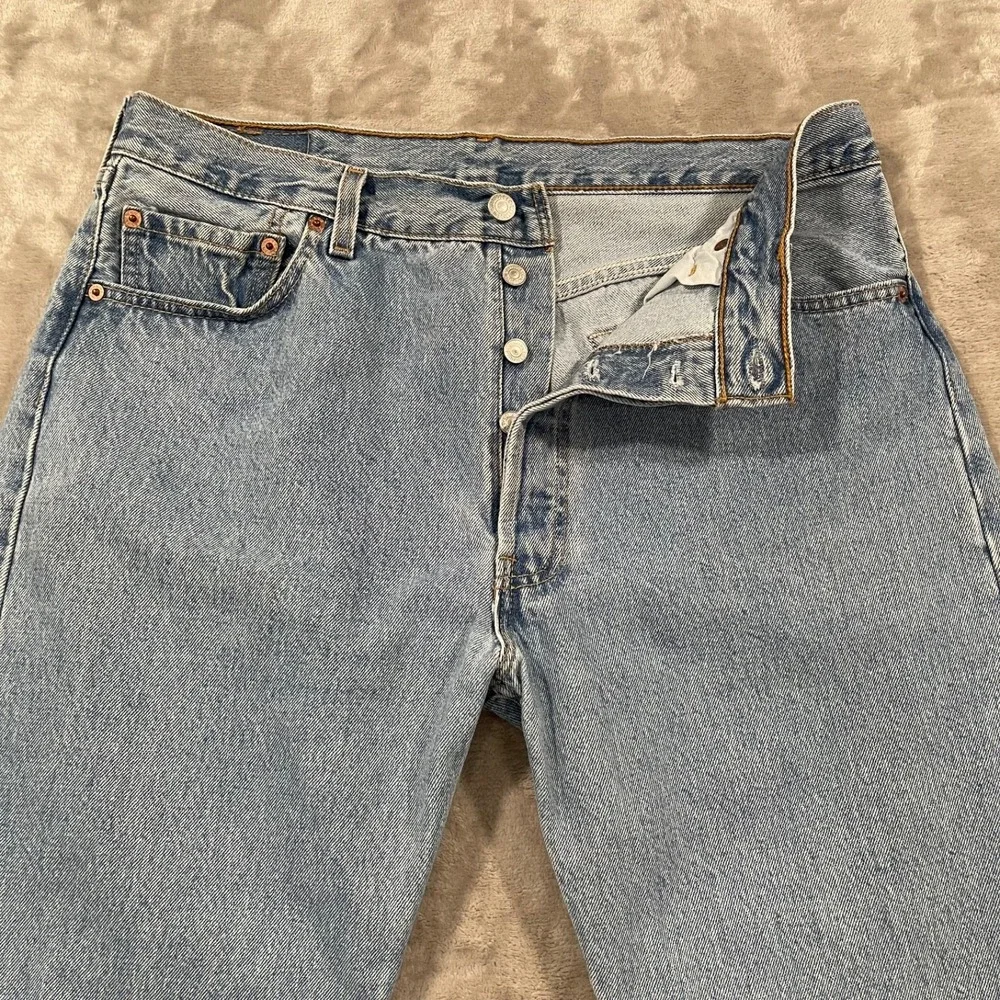 Vintage Levis 501 Jeans Mens 36x32 Blue Button Fly Made in USA Denim Light Wash